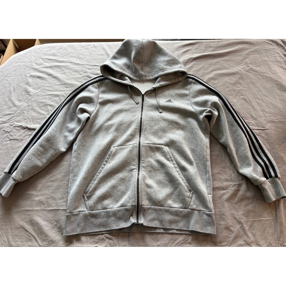 Adidas Mens Essentials‎ 3-Stripes Full Zip Hoodie Heather Grey XL